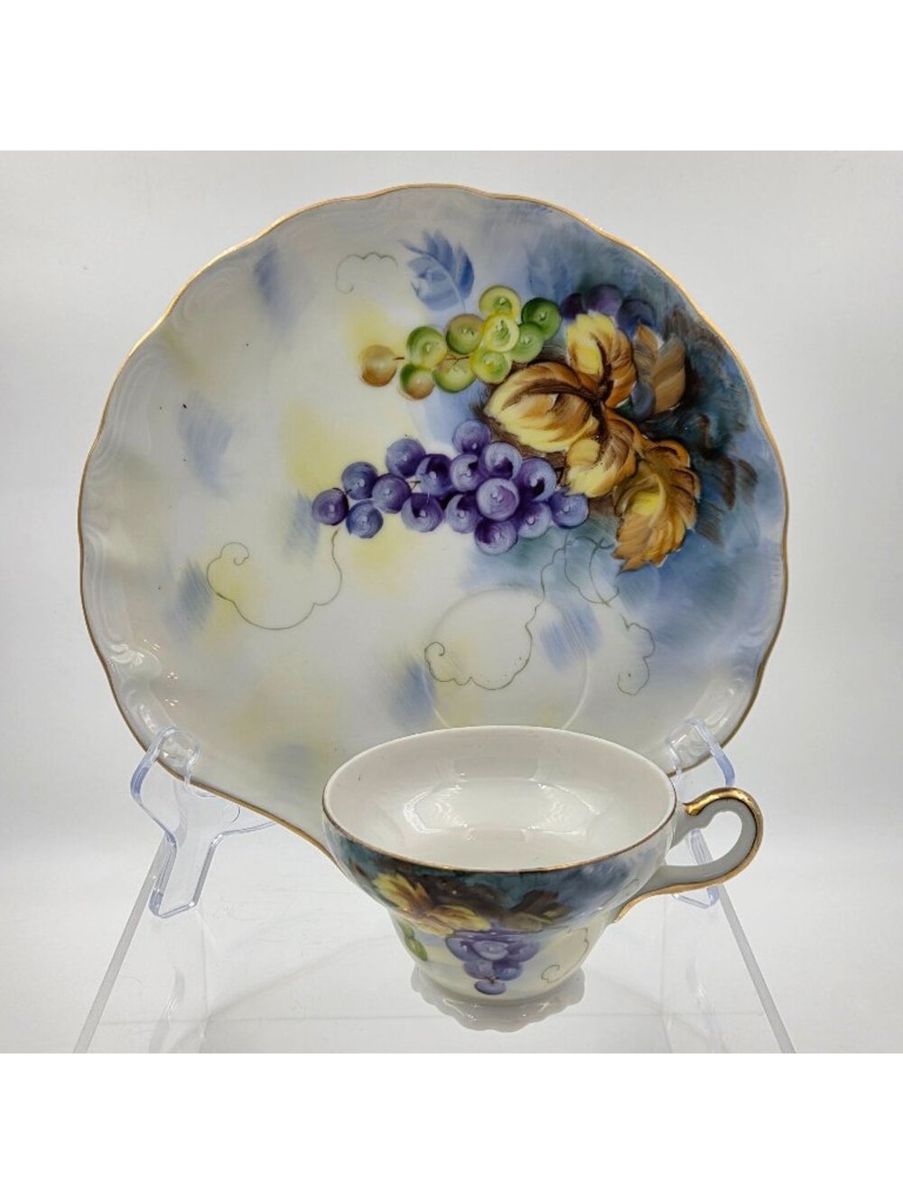 Lefton Festival SL2619 Set of 2 Snack Plate and Cup Porcelain Purple Green Grape - Picture 1 of 10